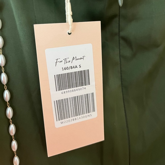 Dark Green Satin faux-Pearl strapped Dress - Picture 5 of 7